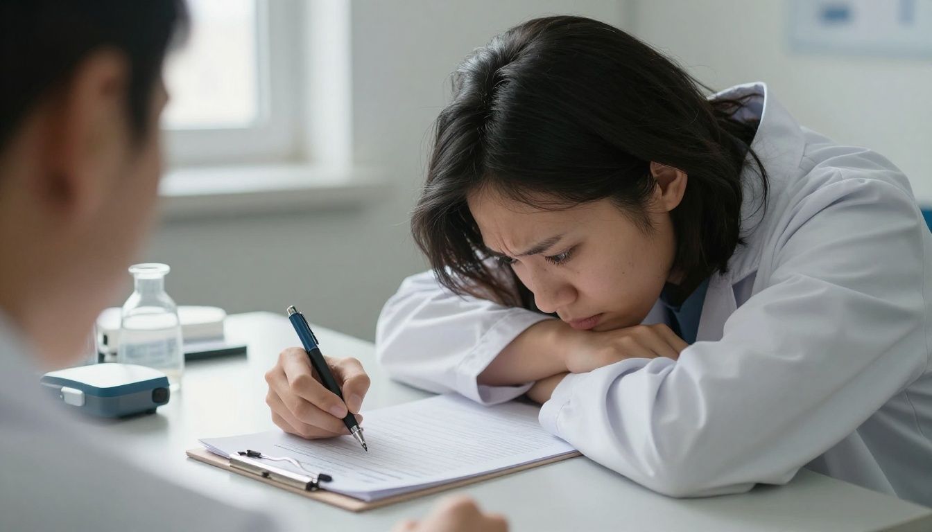 A person looking at a lab report with confusion