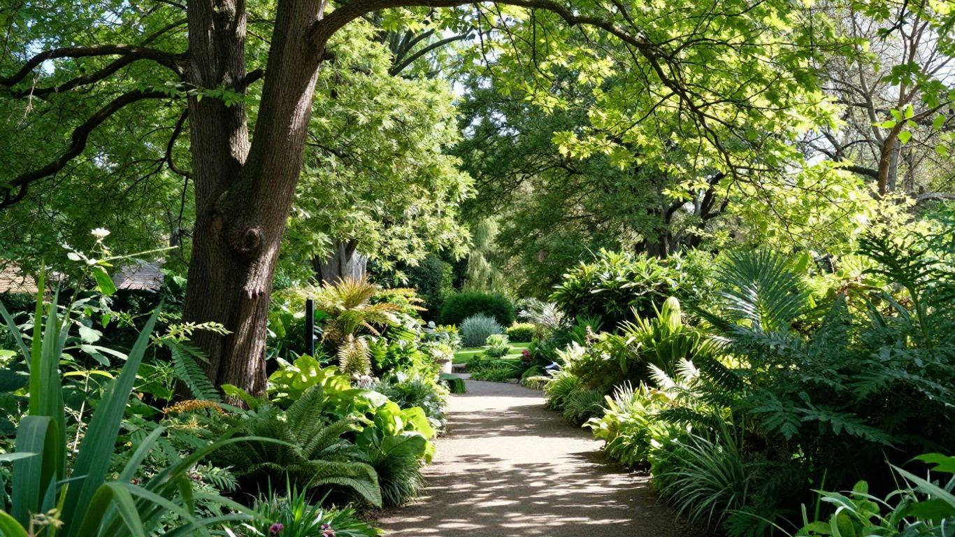 Green pathways and trees in Gatwick Park, Crawley.