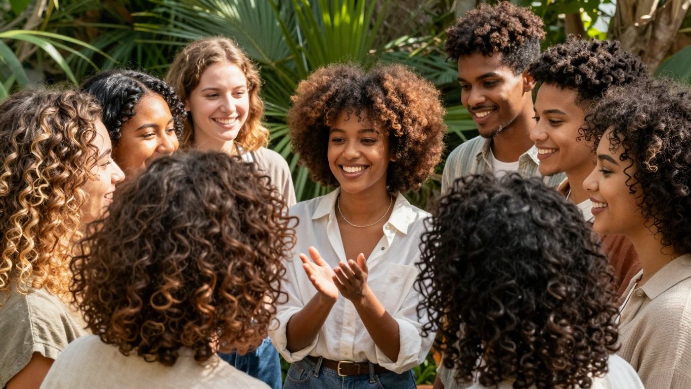 Diverse people with textured hair enjoying nature.
