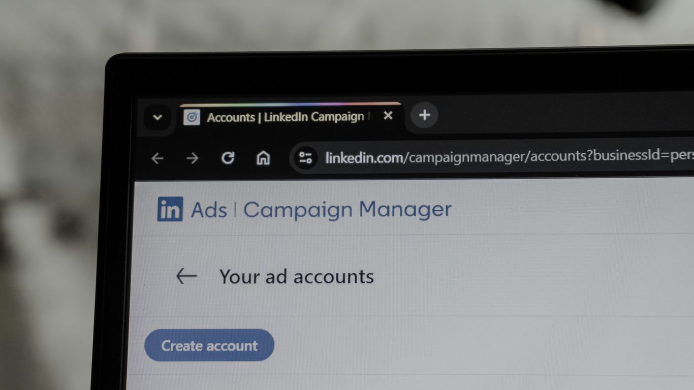 Linkedin ads campaign manager interface on laptop screen