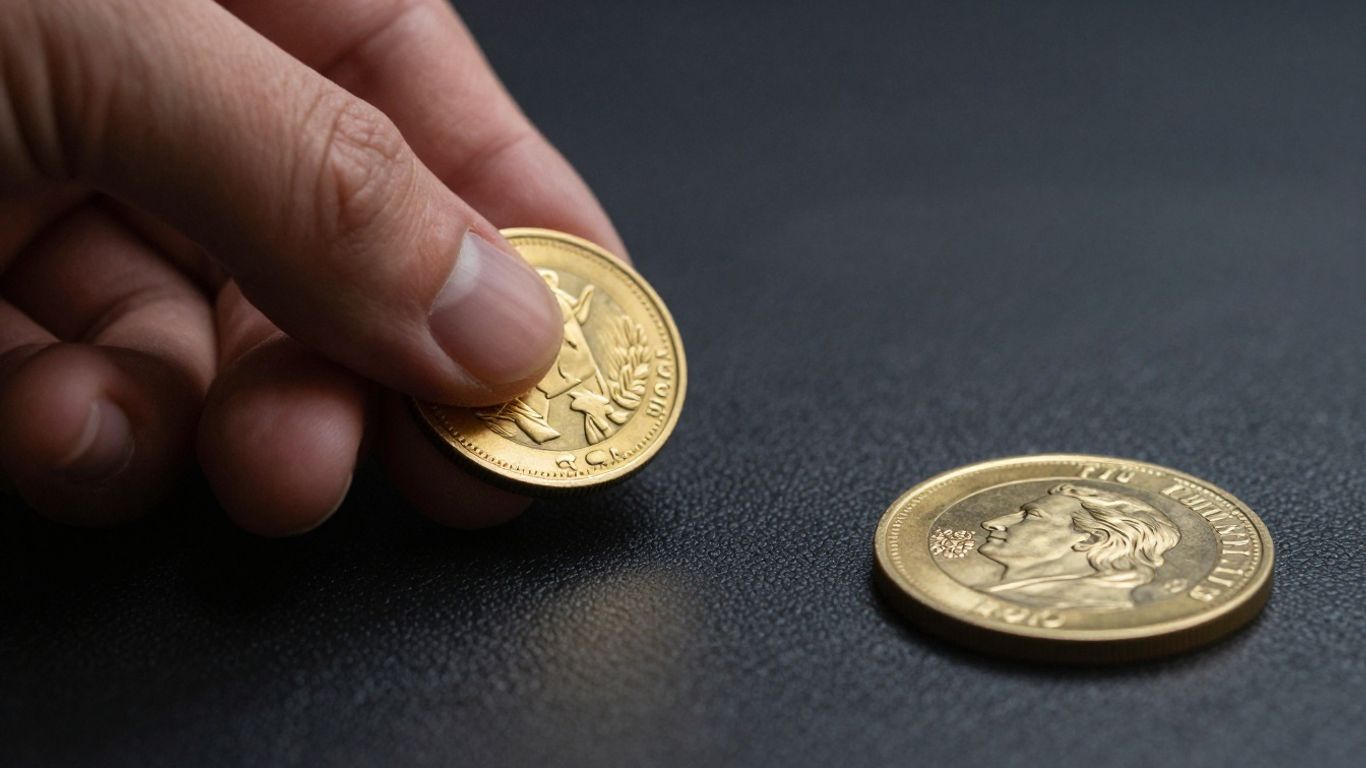 Gold coins being examined for authenticity.