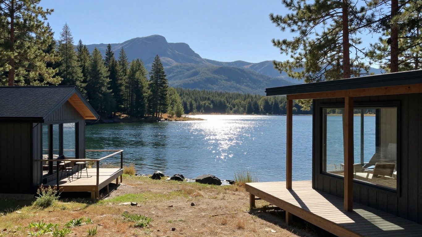 Turnkey Airbnb setup in Lake Tahoe with cabin and lake.