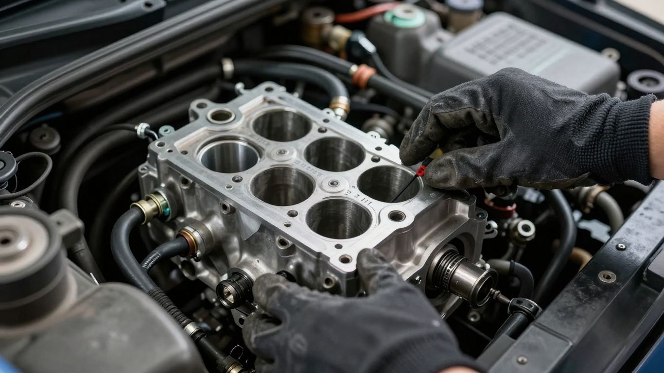 Mechanic inspecting used car engine