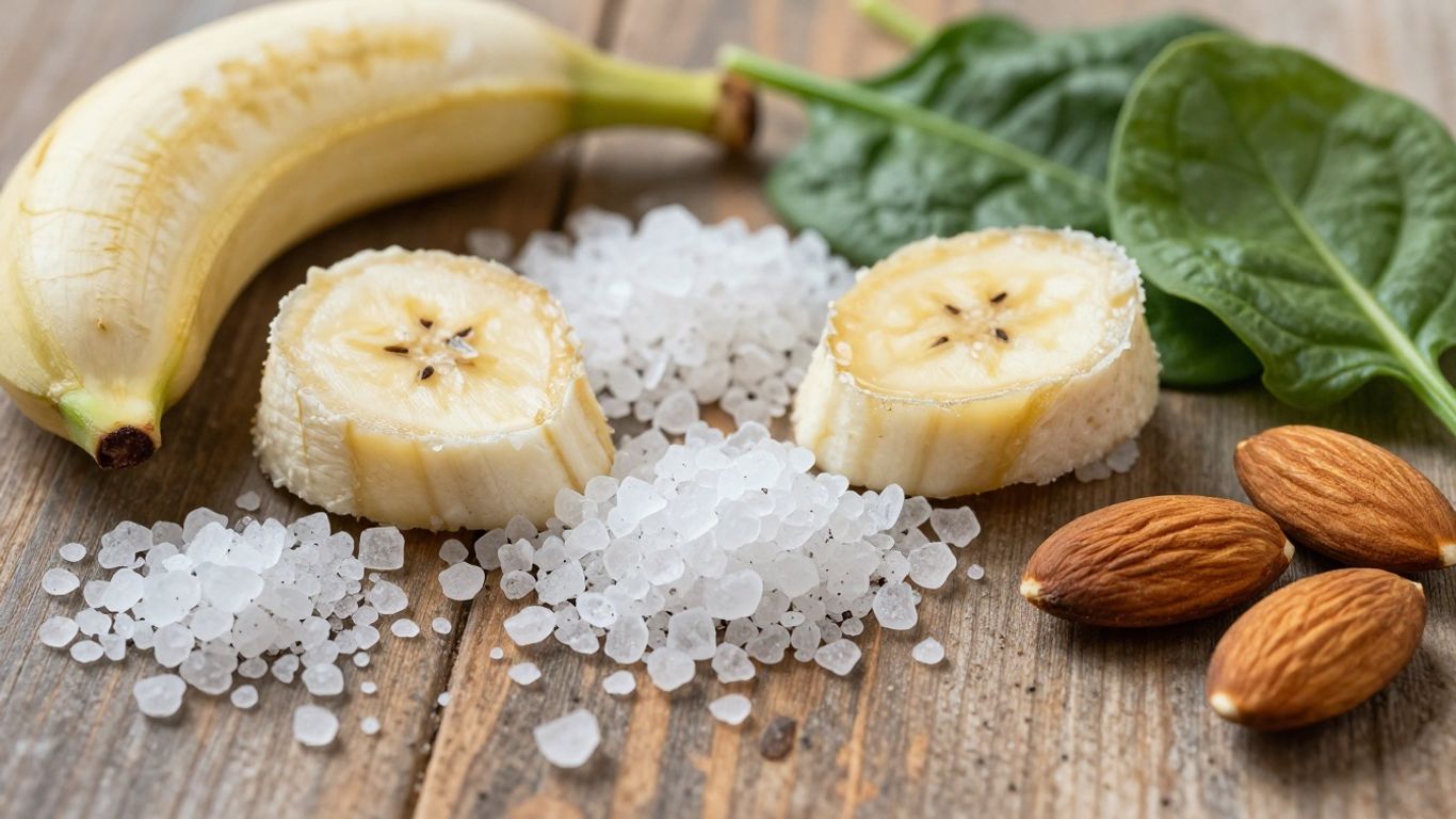 Whole foods rich in electrolytes like bananas, spinach, and nuts.