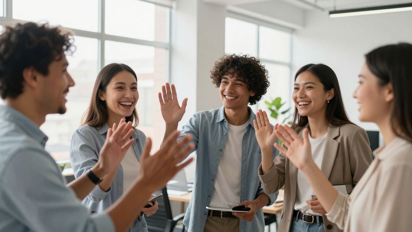 Diverse team members celebrating milestones together