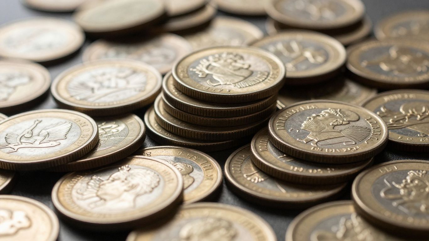 Collection of valuable coins with intricate details.