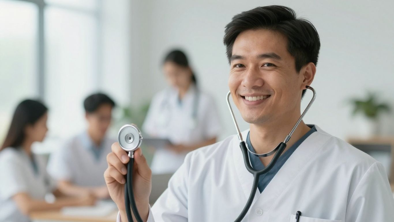 Person in scrubs with stethoscope, ready for CNA certification.