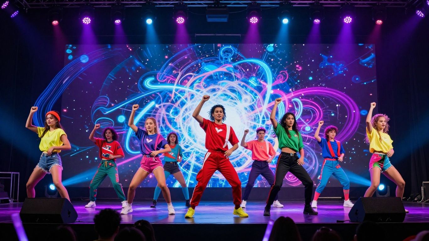 AI music video creation with dancers and light effects.