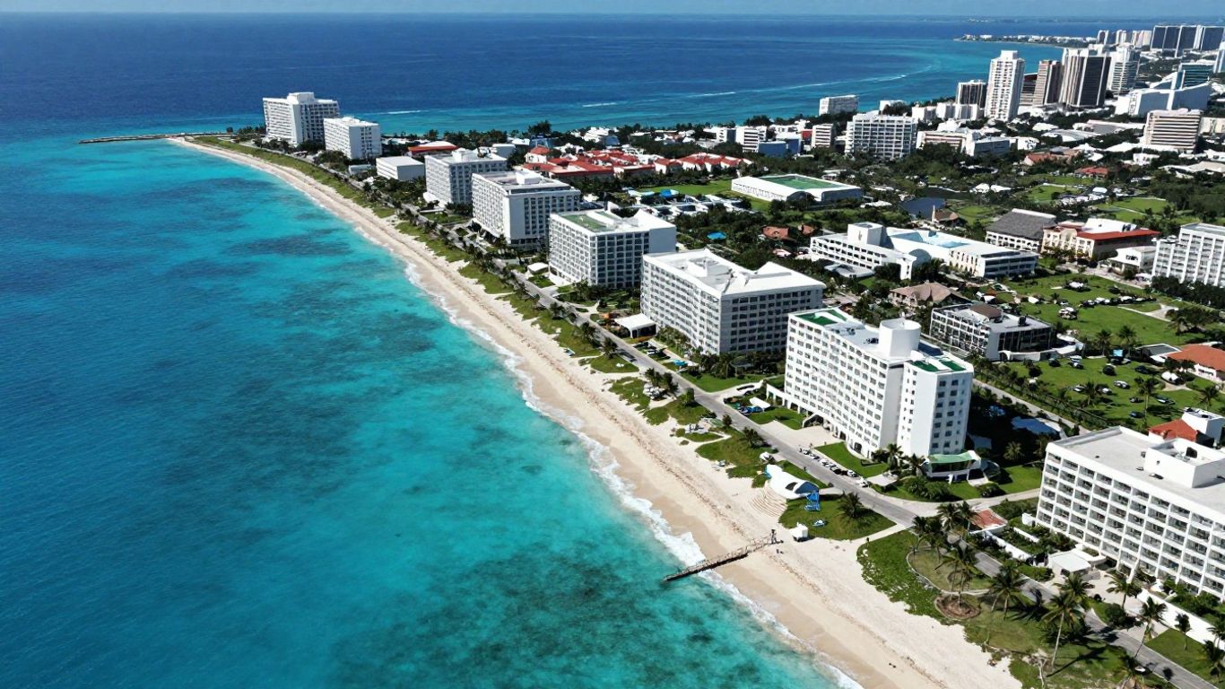 Aerial view of coastal hotel zone