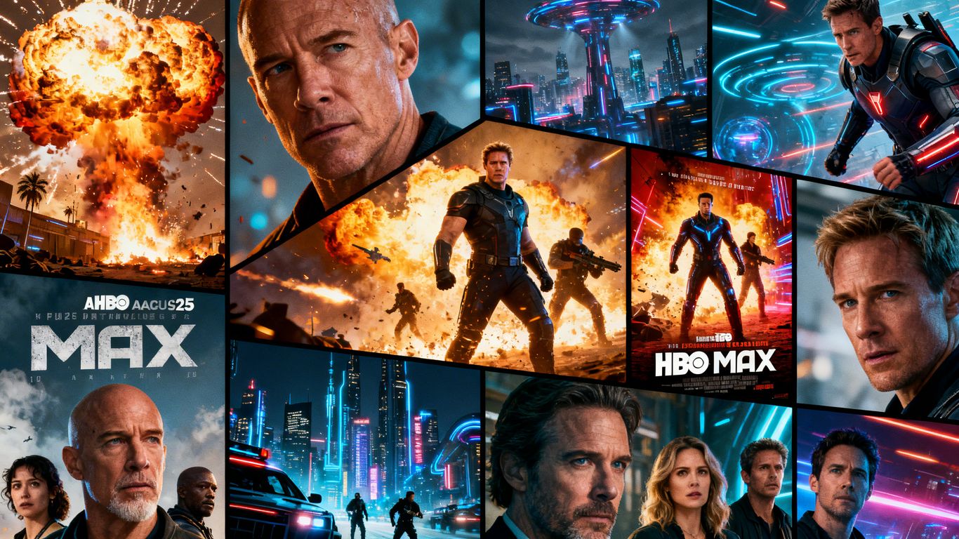 August 2025 HBO Max movie and TV premieres collage.