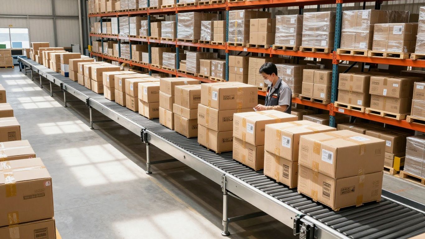 Warehouse with organized inventory and logistics operations.