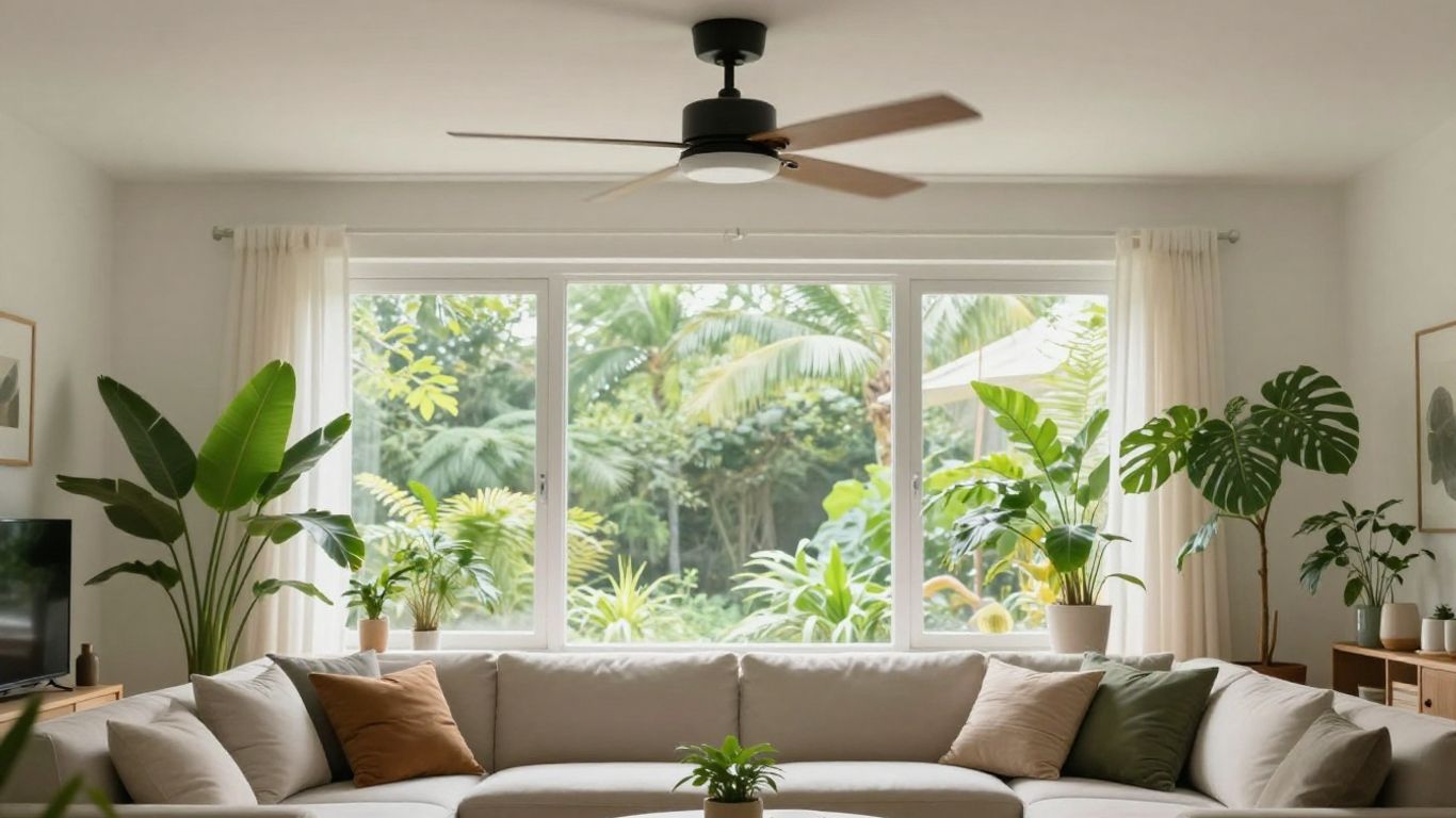 Deckenventilator und Pflanzen für besseres Raumklima
