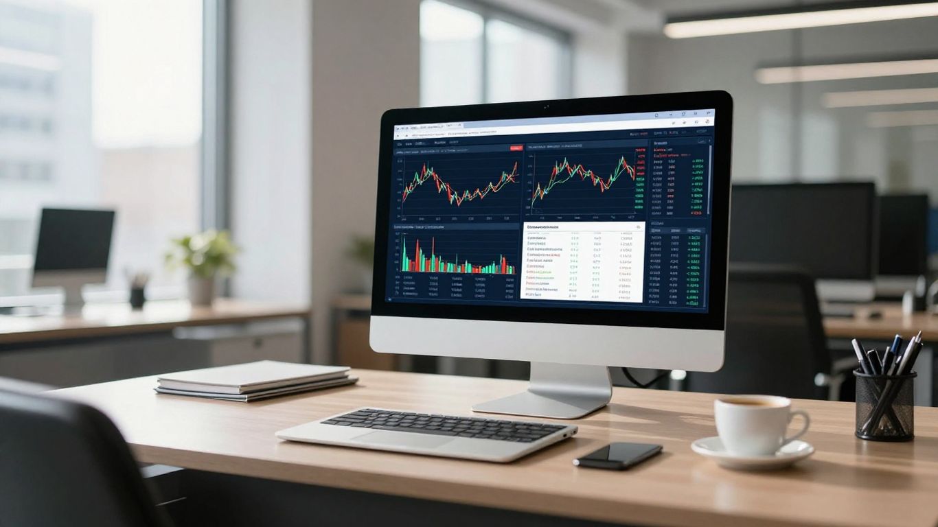 Modern trading desk with financial data on screen.