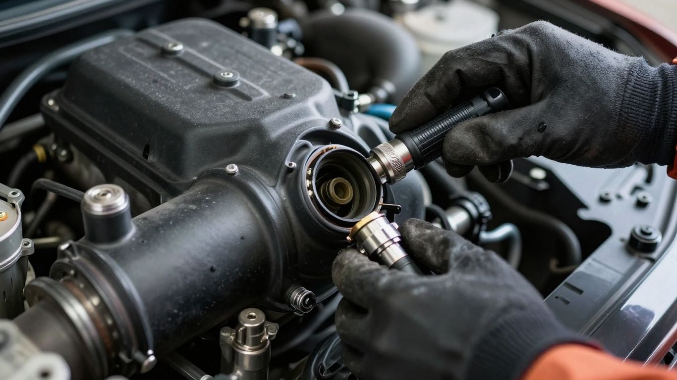 Technician inspecting an intake sensor