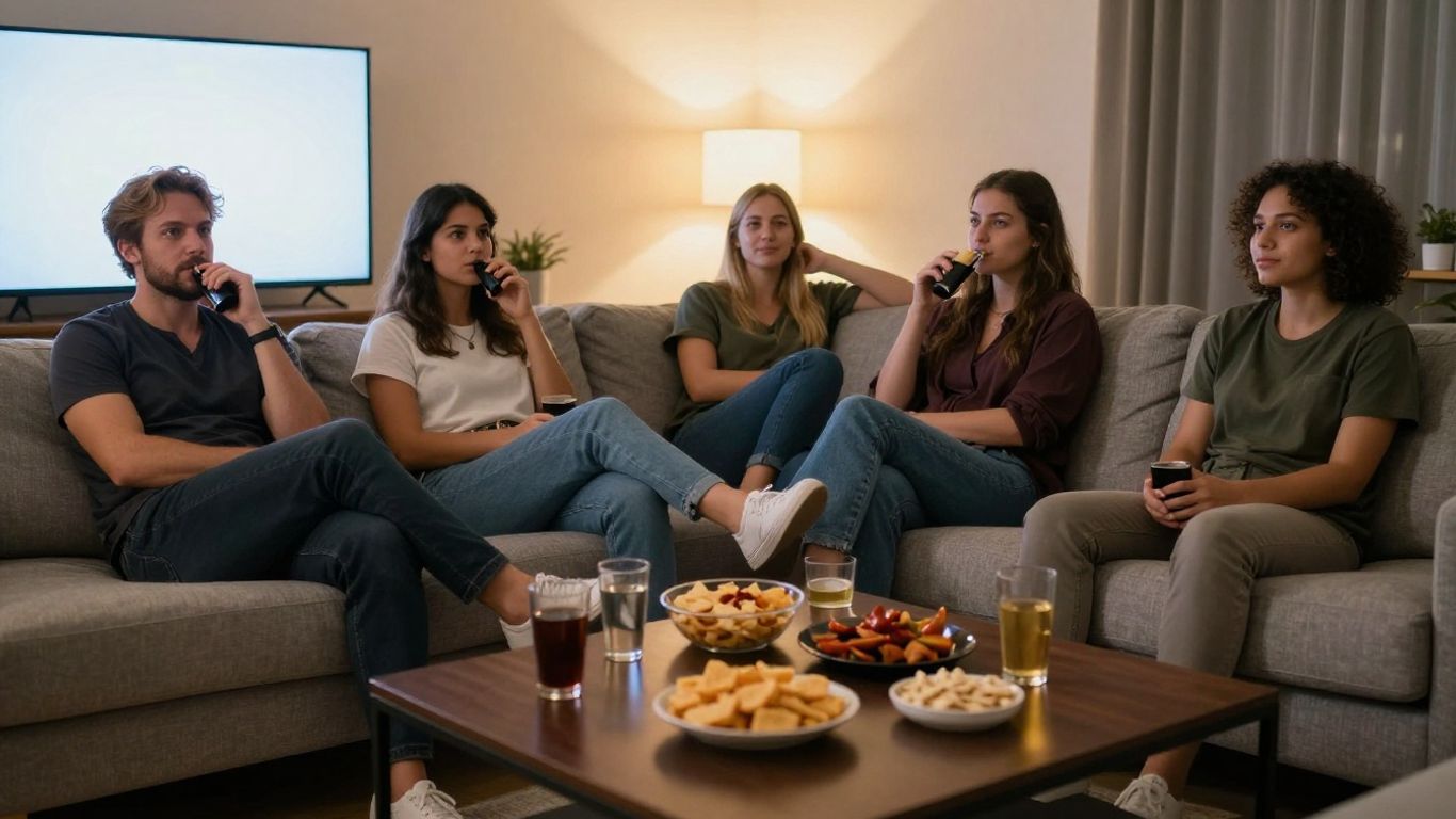 Friends watching television together at home