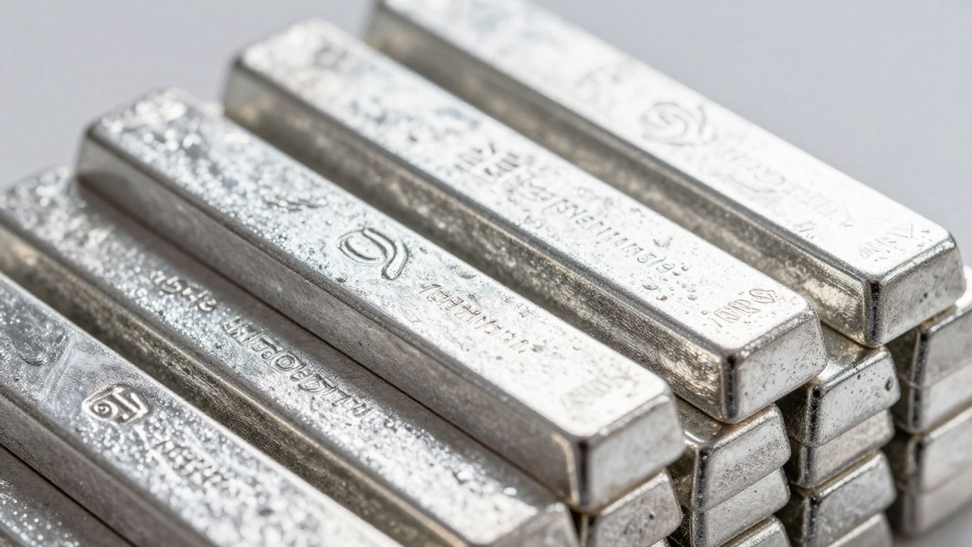 Lingots d'argent brillant empilés.