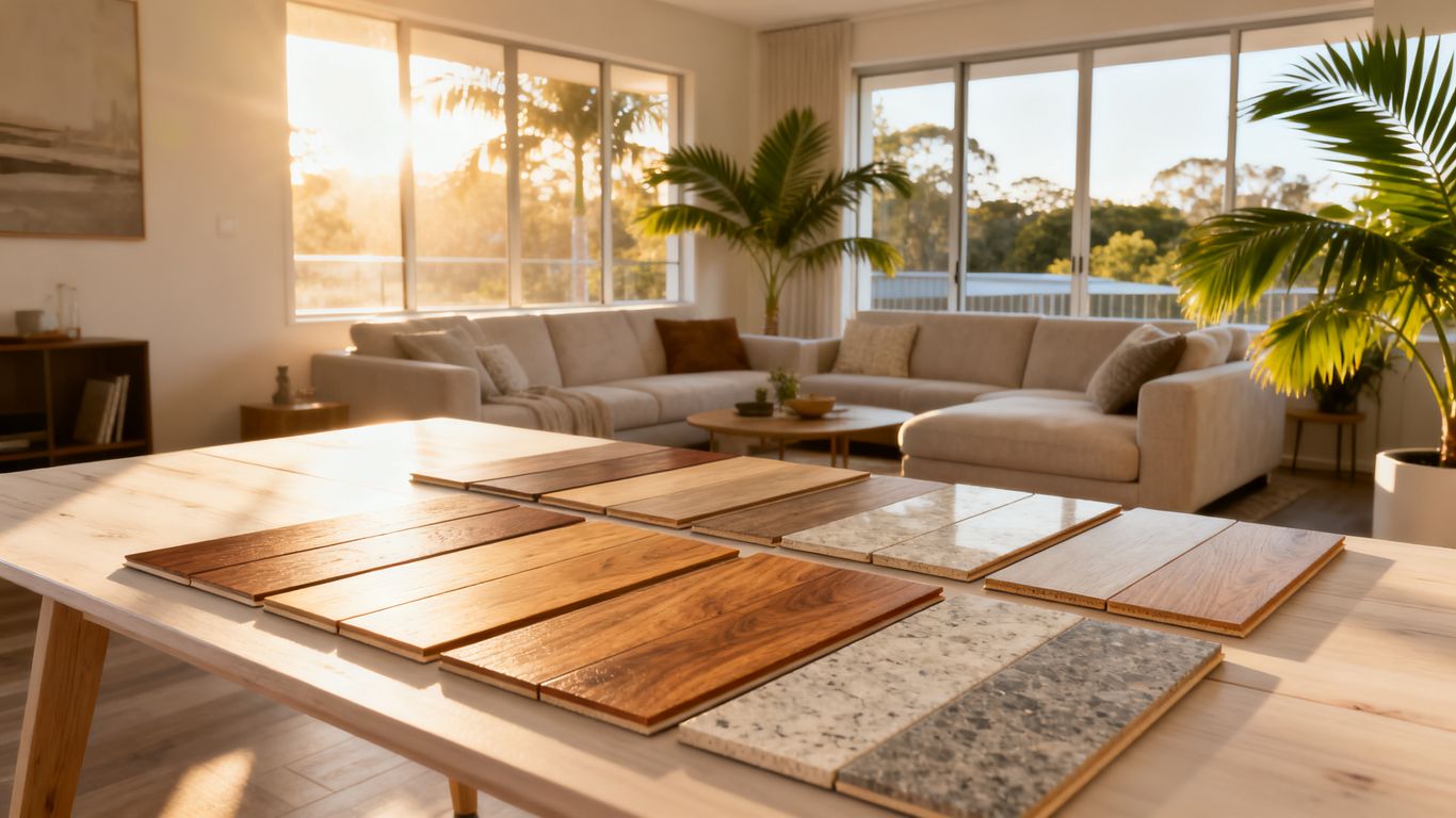SPC flooring samples beside bright Brisbane windows