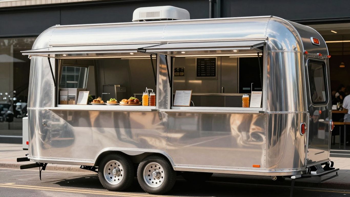 Modern food trailer on a UK street.