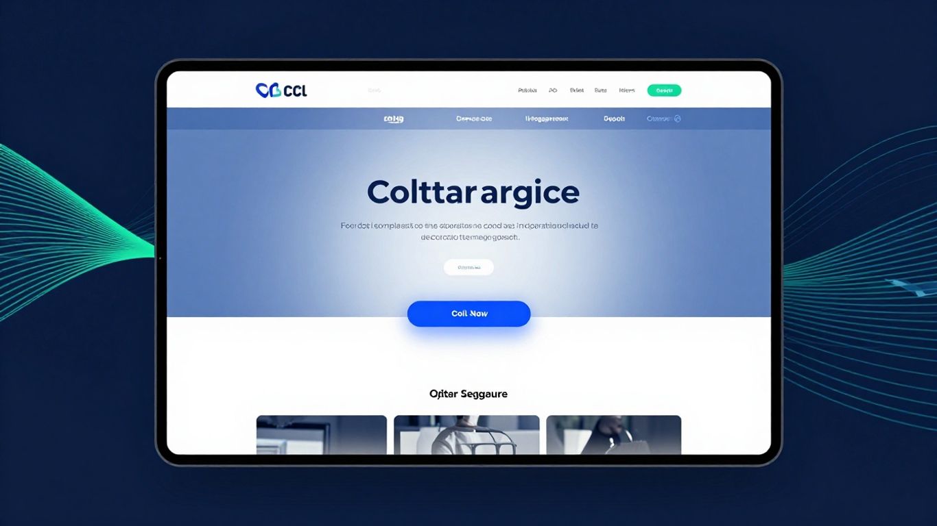Modern website design with glowing buttons and abstract background.