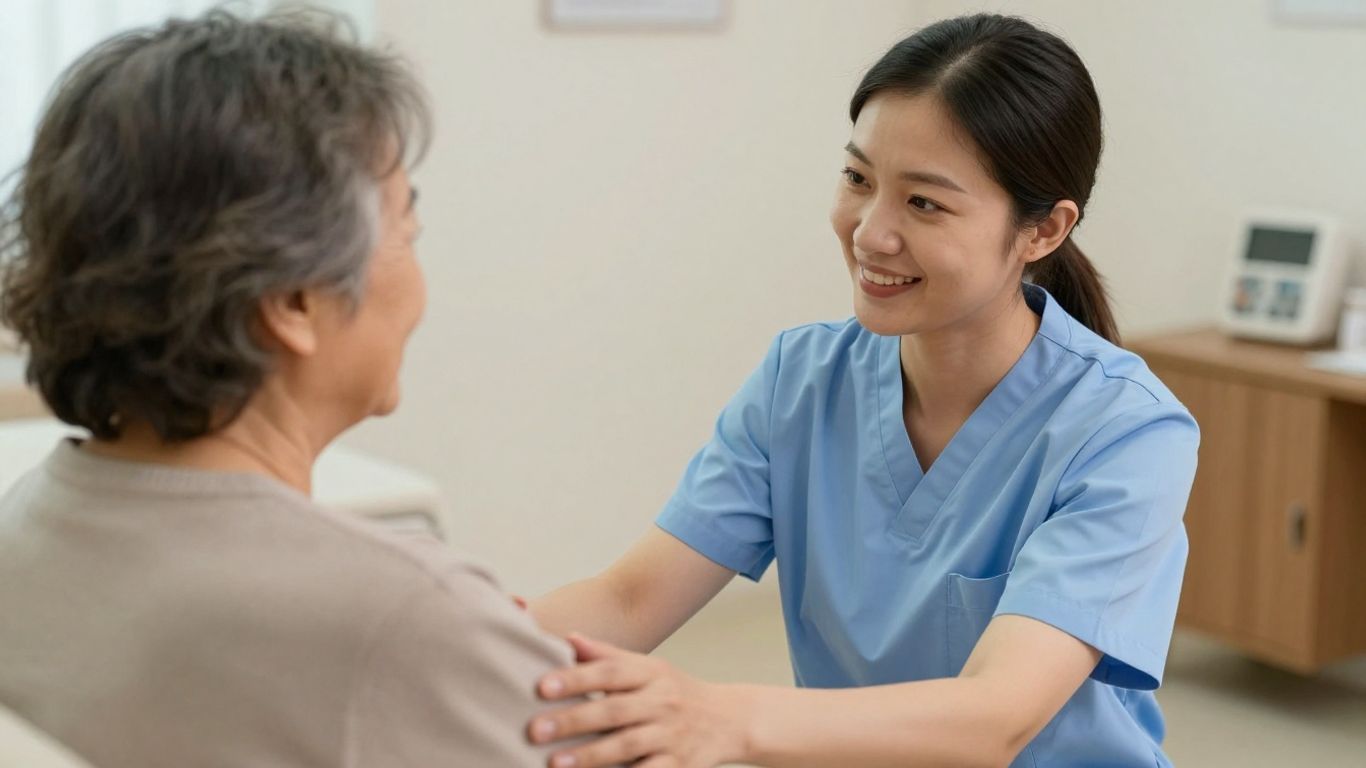 CNA assisting elderly patient with care
