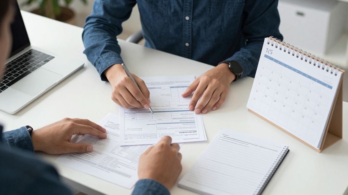 Professionnelle consultant des documents et un calendrier numérique