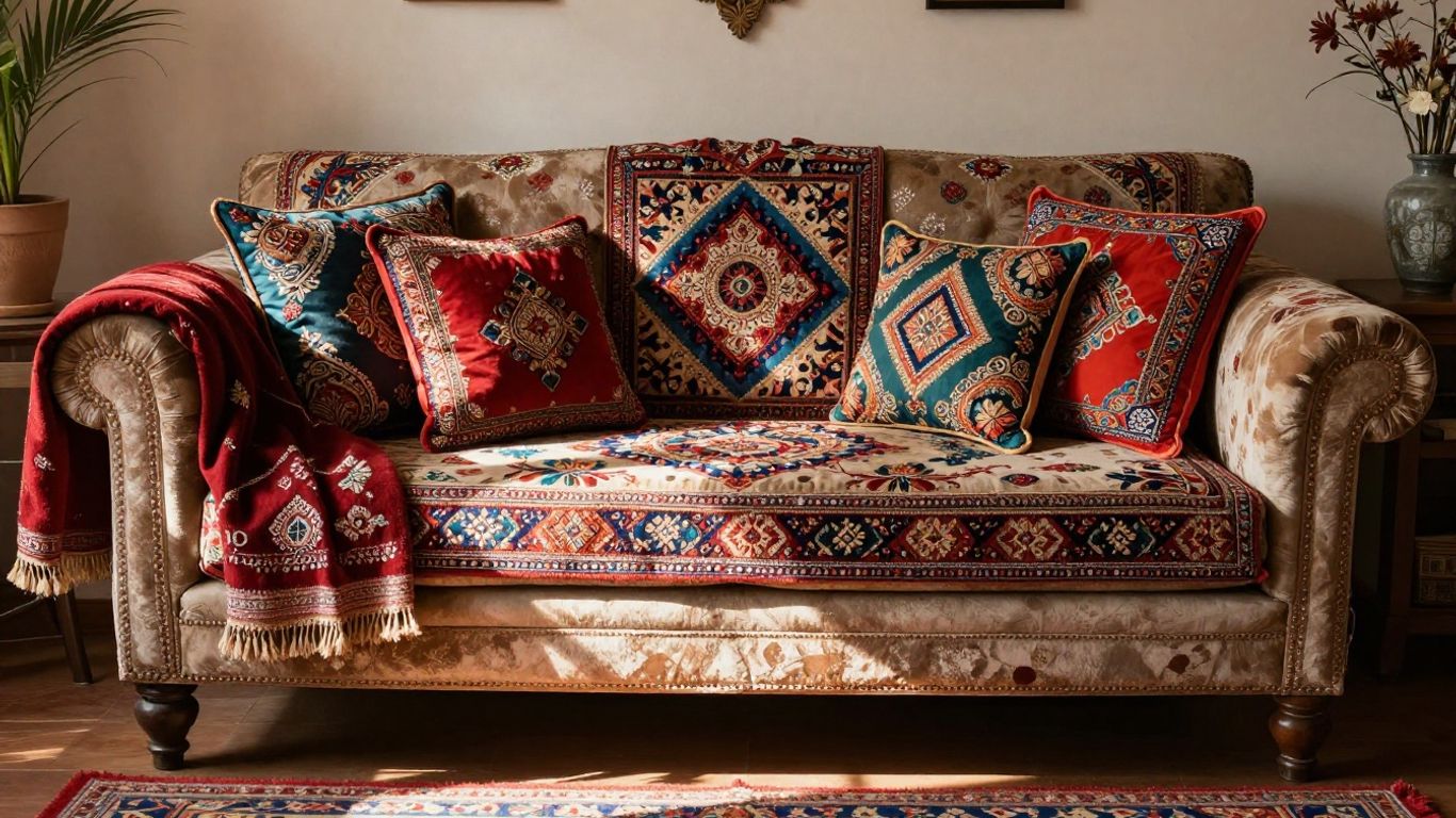 Vibrant Indian decor in a cozy living room.