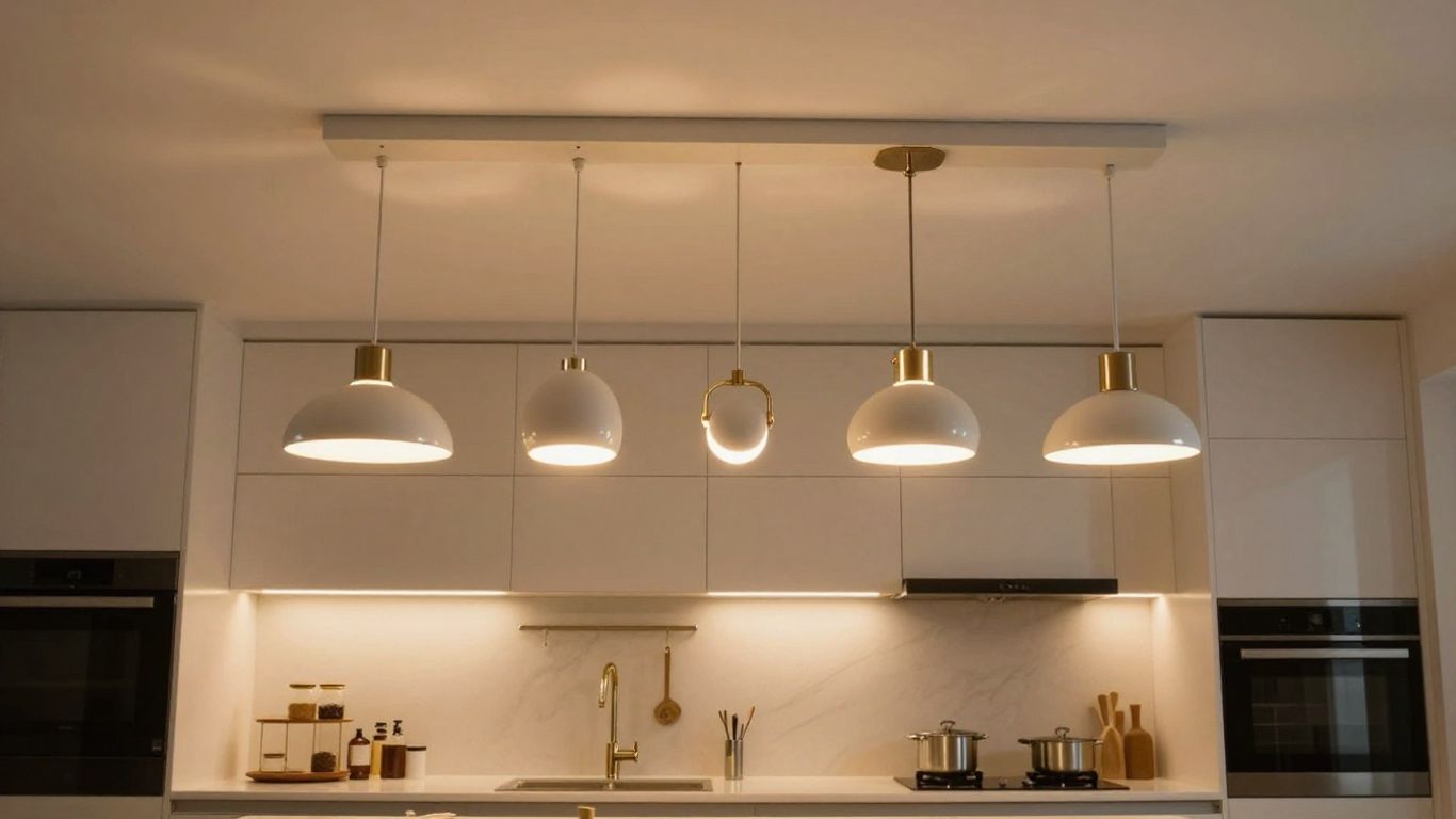 B&Q kitchen ceiling lights illuminating a modern kitchen.