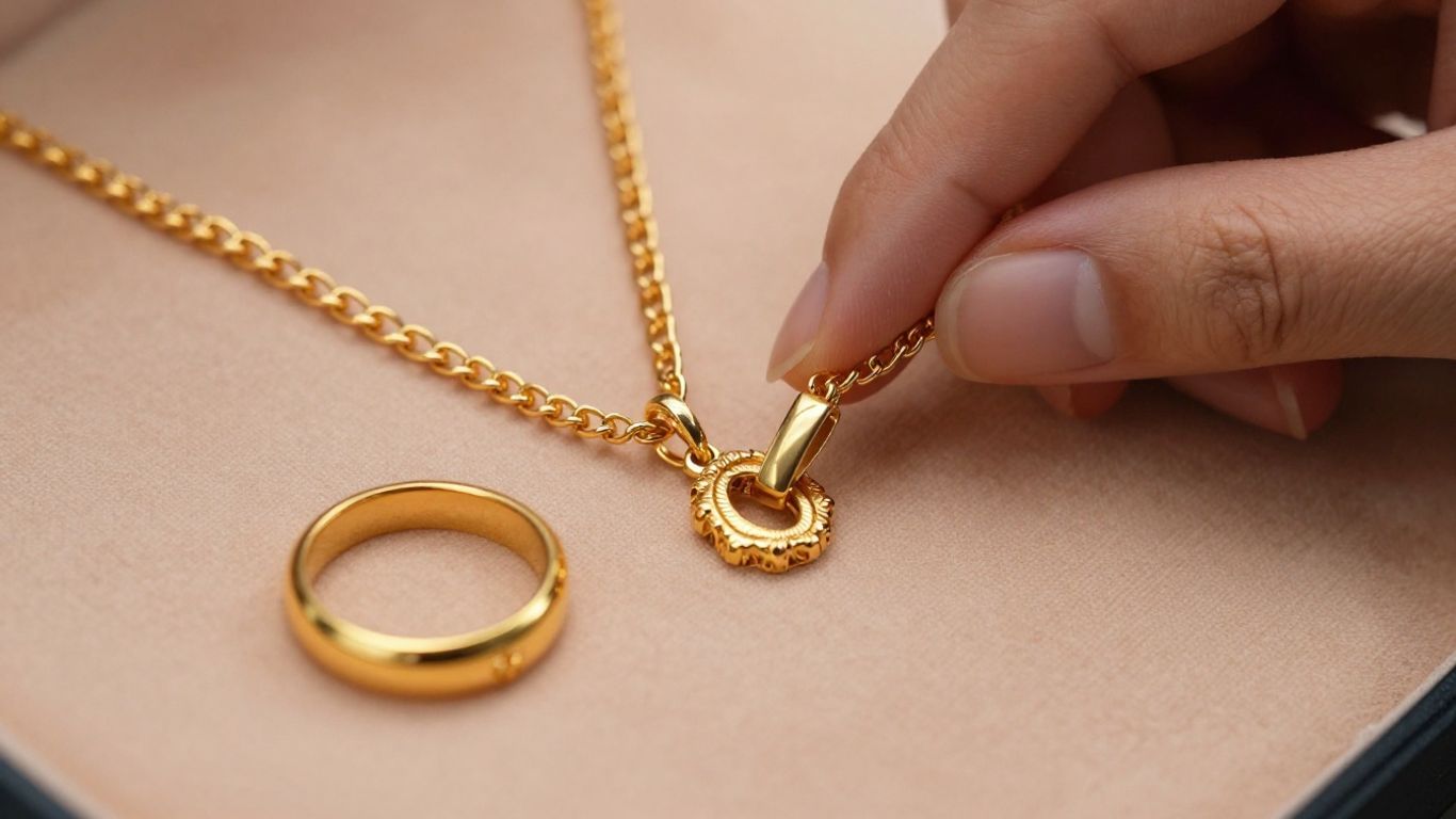 Nettoyage d'un bijou en or avec un chiffon doux.