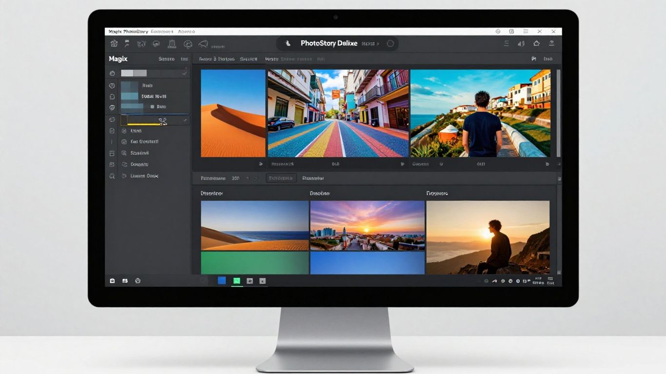 Interface do software Magix PhotoStory Deluxe em tela de PC.