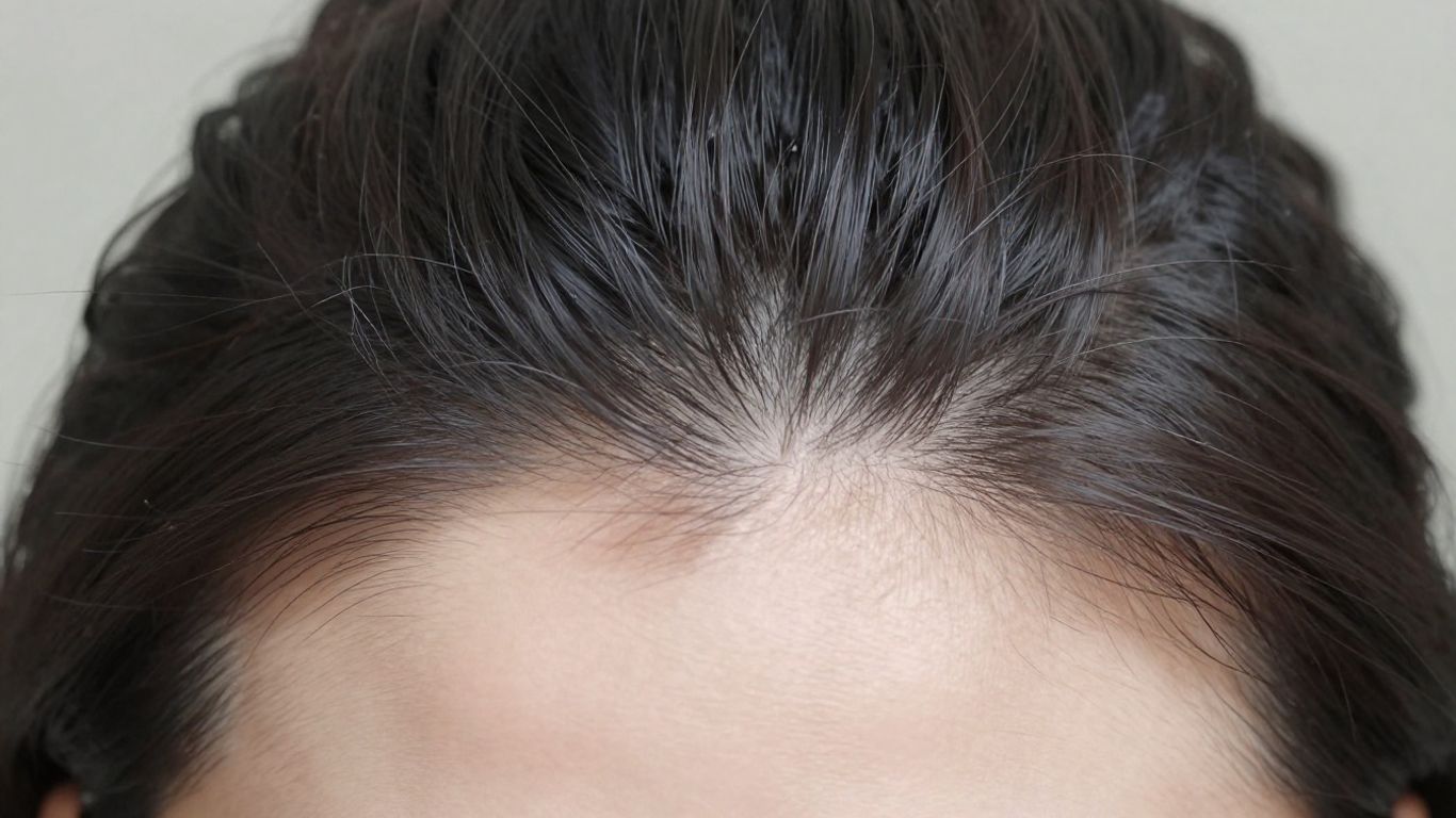 Close-up of scalp and hair, indicating hair loss concerns.