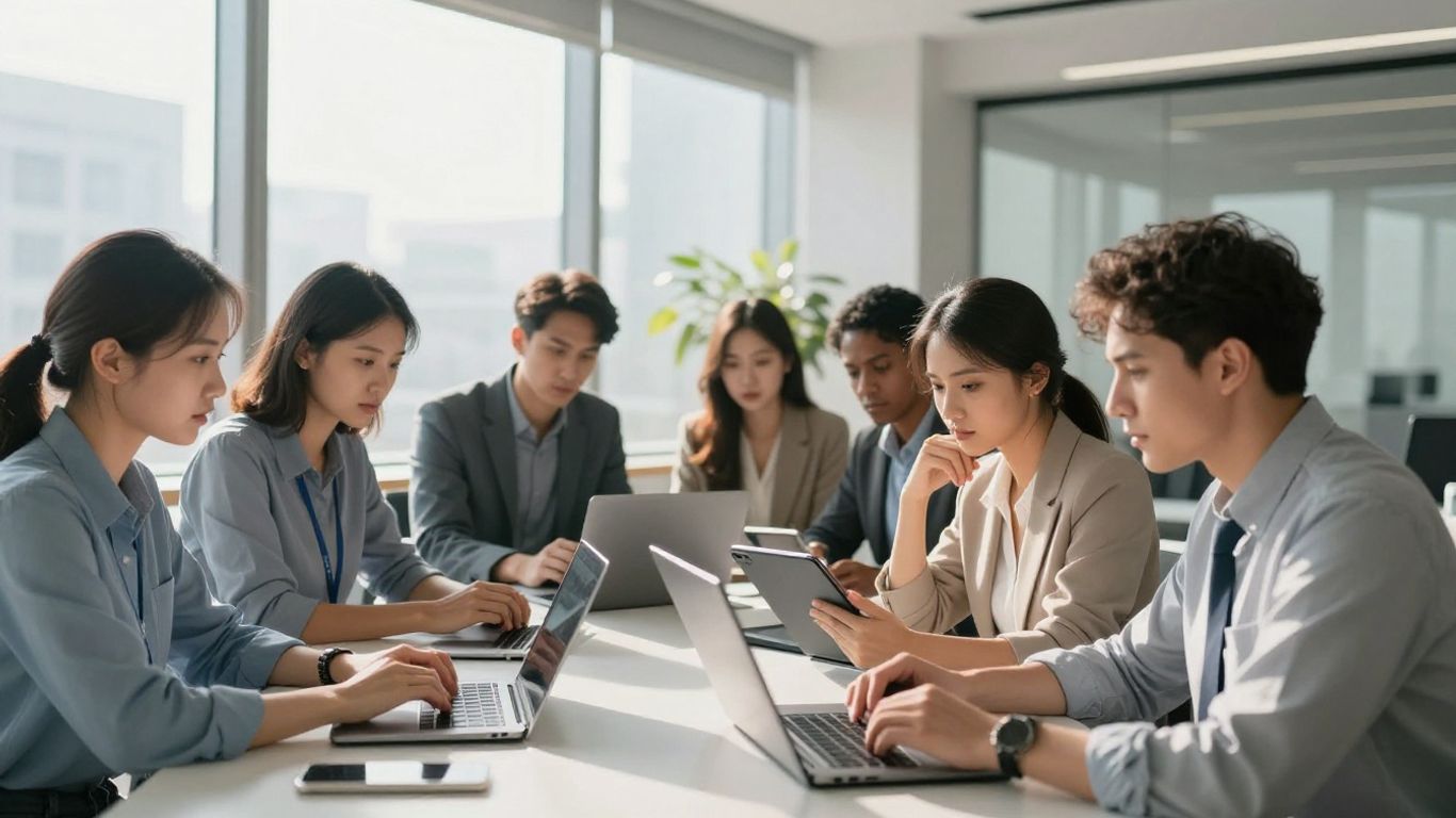 Profesionales que aprenden en línea para avanzar en su carrera profesional.