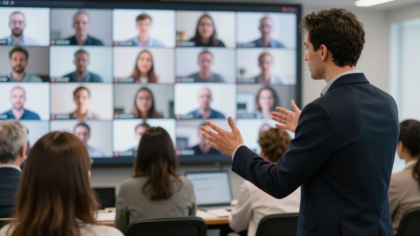 Webinar presentation with engaged presenter and audience.