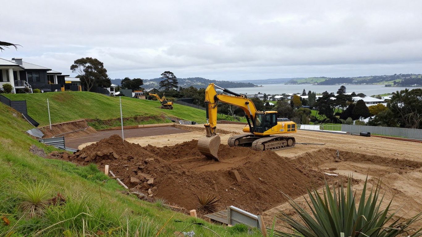 Excavator shaping a Tauranga building site