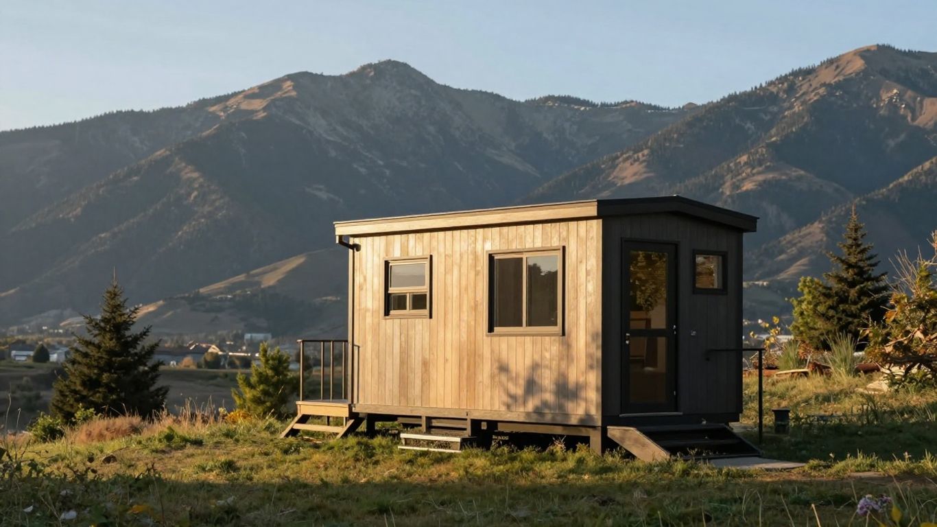 Idaho tiny house in a scenic mountain setting.