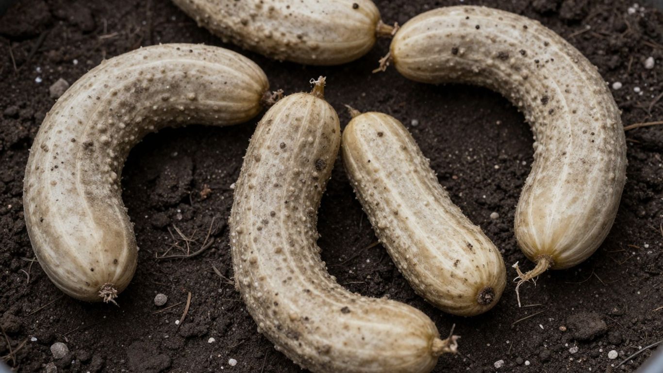 Verformte Gurken auf dunkler Erde