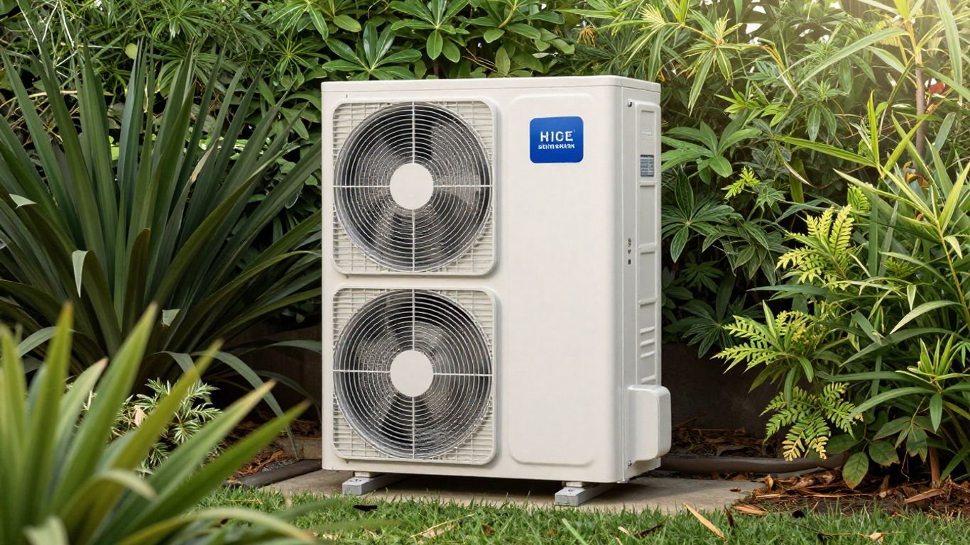Heat pump water heater in Australian backyard