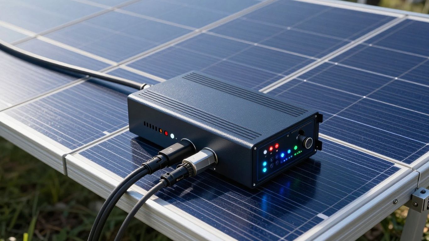 Solar panels connected to a modern hybrid inverter.