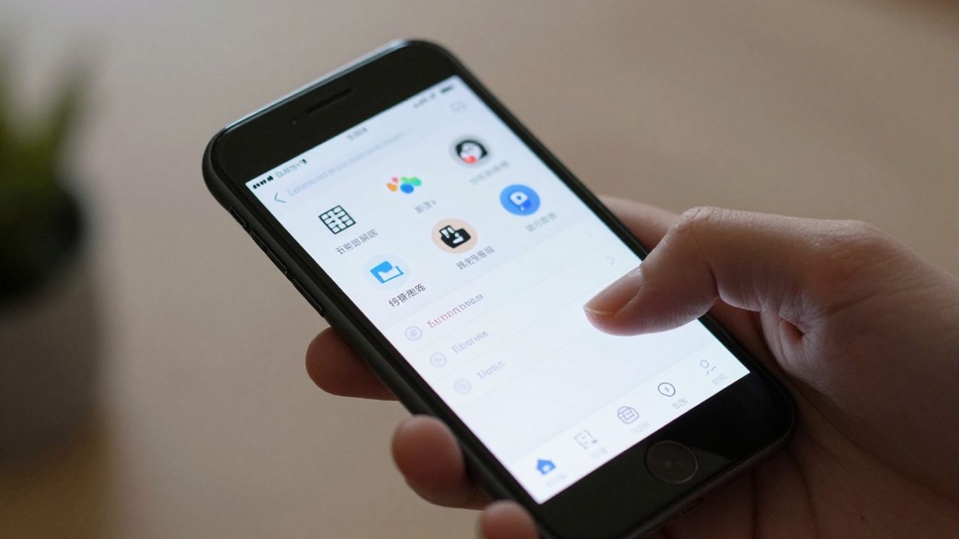 Telefon med apps og indstillinger på skærmen.