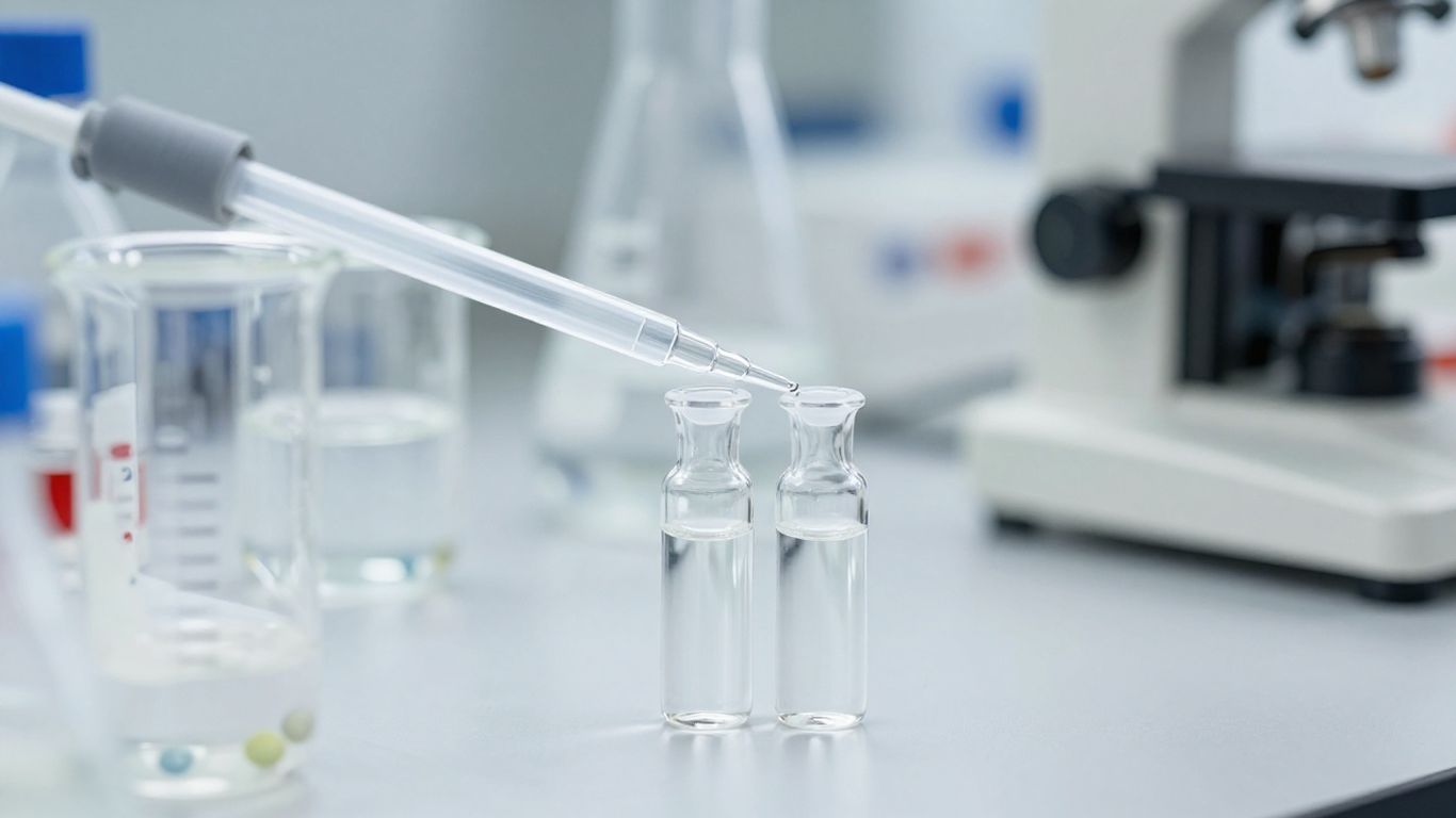 NAD+ peptide research laboratory equipment and vials.