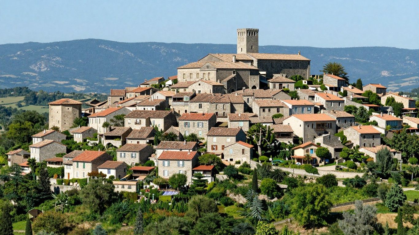Charming medieval French village on a hilltop with scenic views.