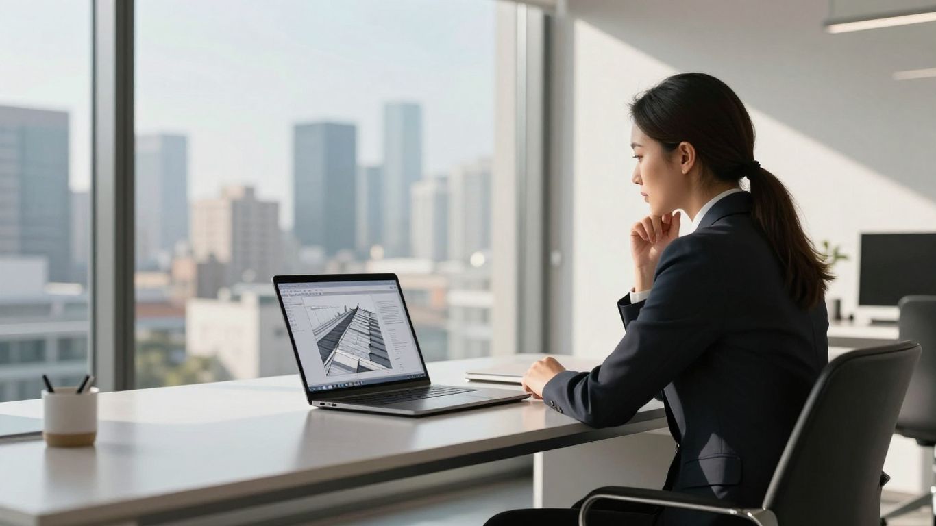 Roofing business management software on a laptop screen.