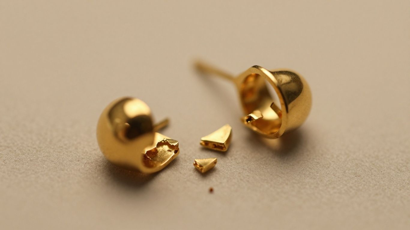 Primer plano de un pendiente de oro roto.