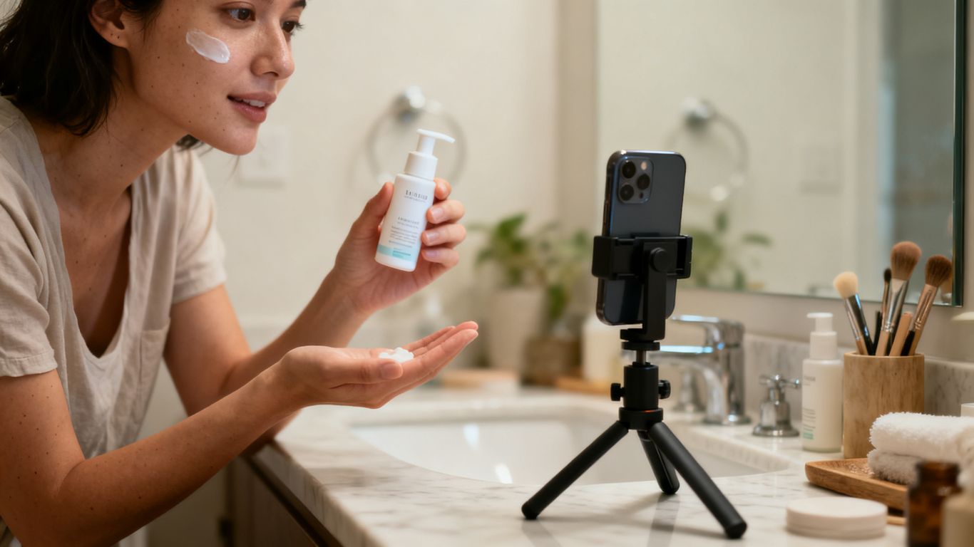 A creator demonstrating a product at home