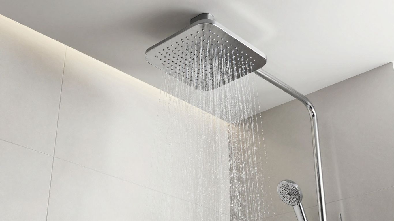 Luxurious bathroom with a modern ceiling shower head.