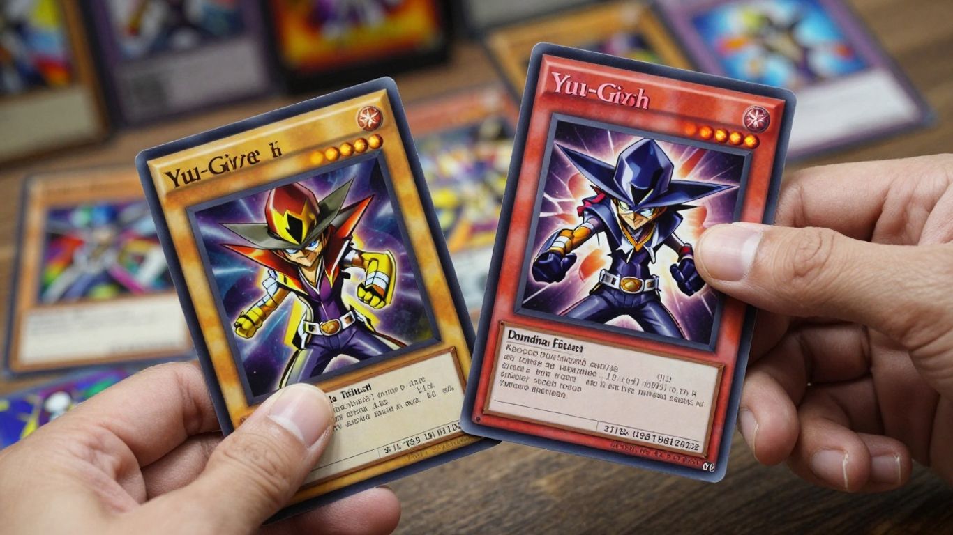 Yu-Gi-Oh! cards in play during a duel.