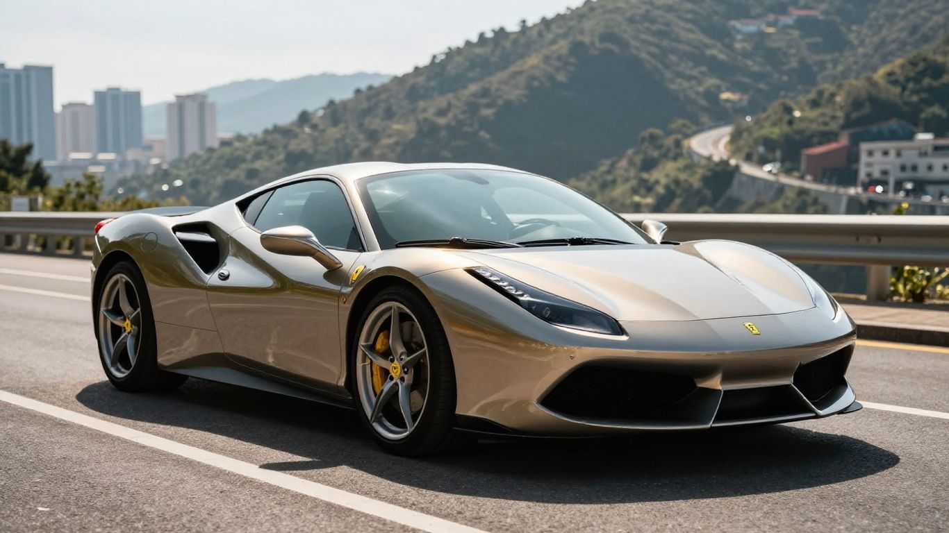 Exotic sports car on a scenic road.