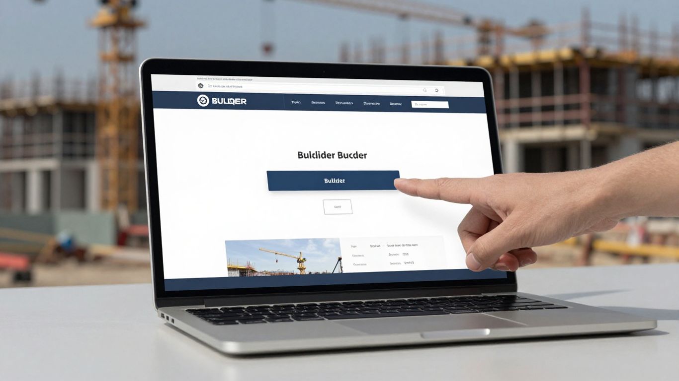 Builder website on laptop with hand clicking a button.