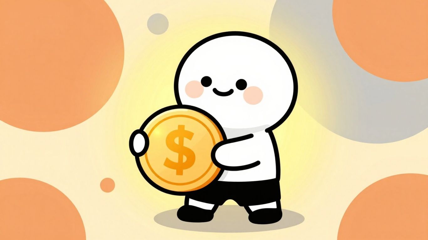 Person holding a glowing coin with a smile.