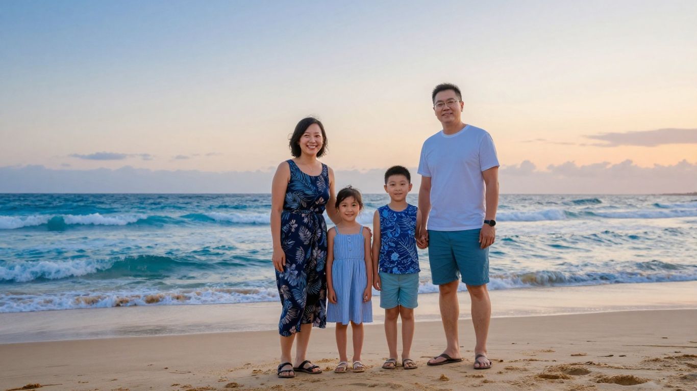 Family enjoying the coastline