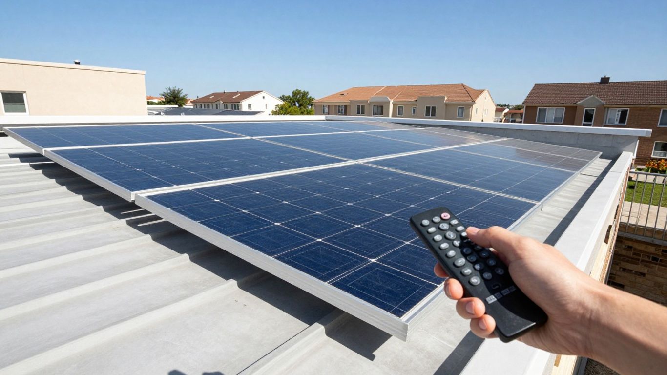 Panneau solaire sur un toit avec une télécommande